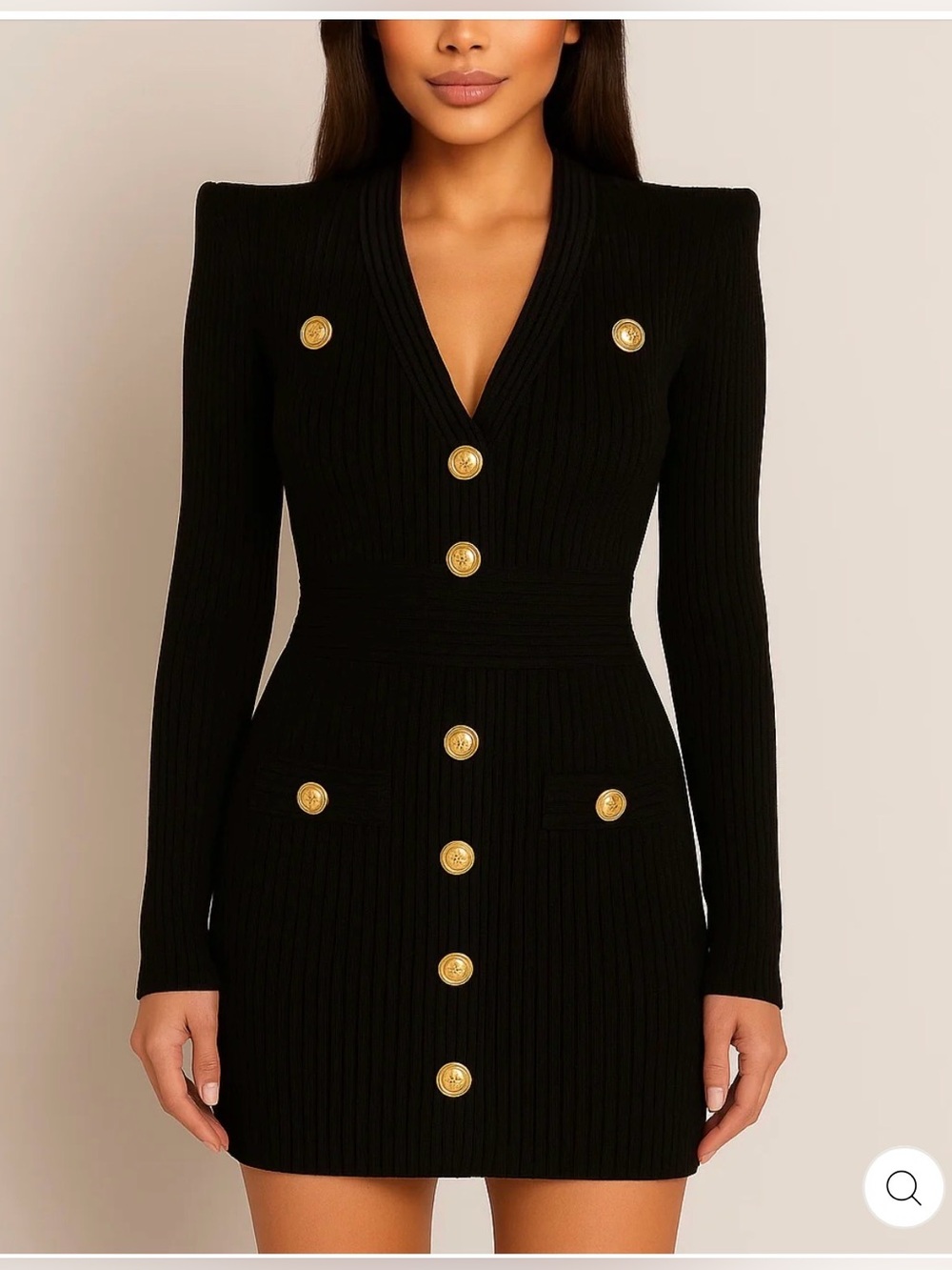 Short Knitted Mini Dress with Gold Buttons
